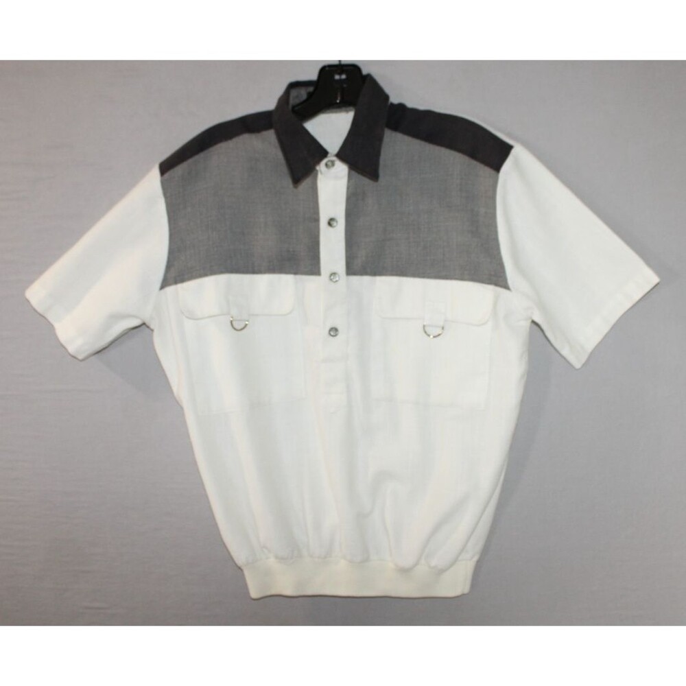 Alan Stuart Banded Waist Short Sleeve Shirt Size Small S 1/2 Button Metal Rings